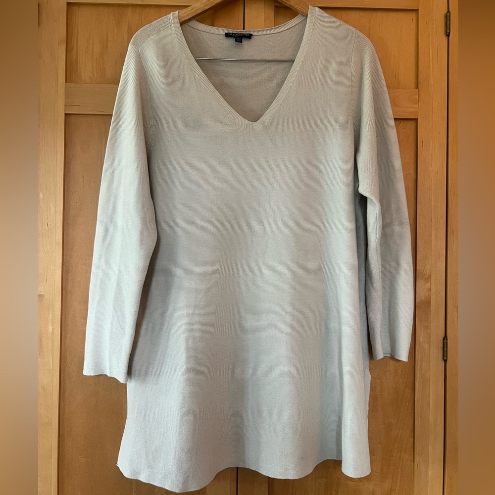 Eileen Fisher Cream Cotton Knit Sweater